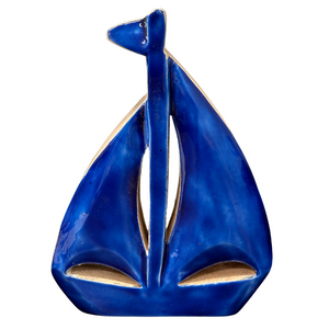 Wooden Figurine Blue Sailboat 7.75"