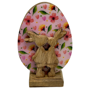 Wooden Egg Figurine w/Bunny 6.5"