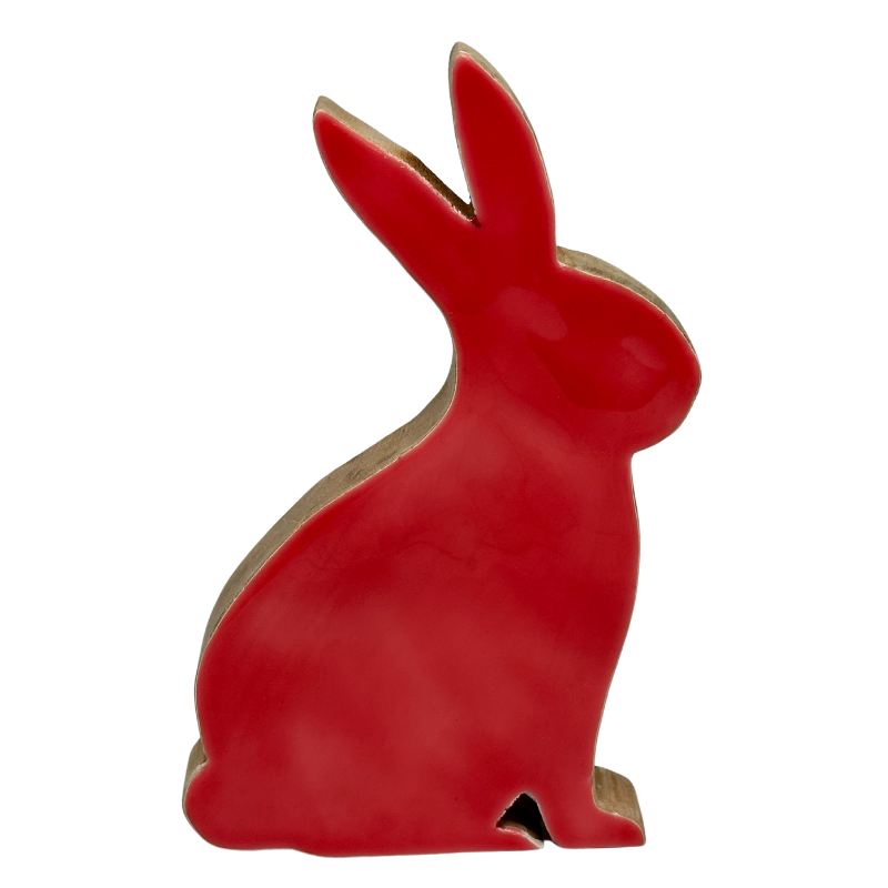 Wooden Bunny Figurine w/Pink Enamel 7.75
