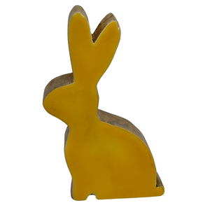Wooden Bunny Figurine w/Yellow Enamel 6"