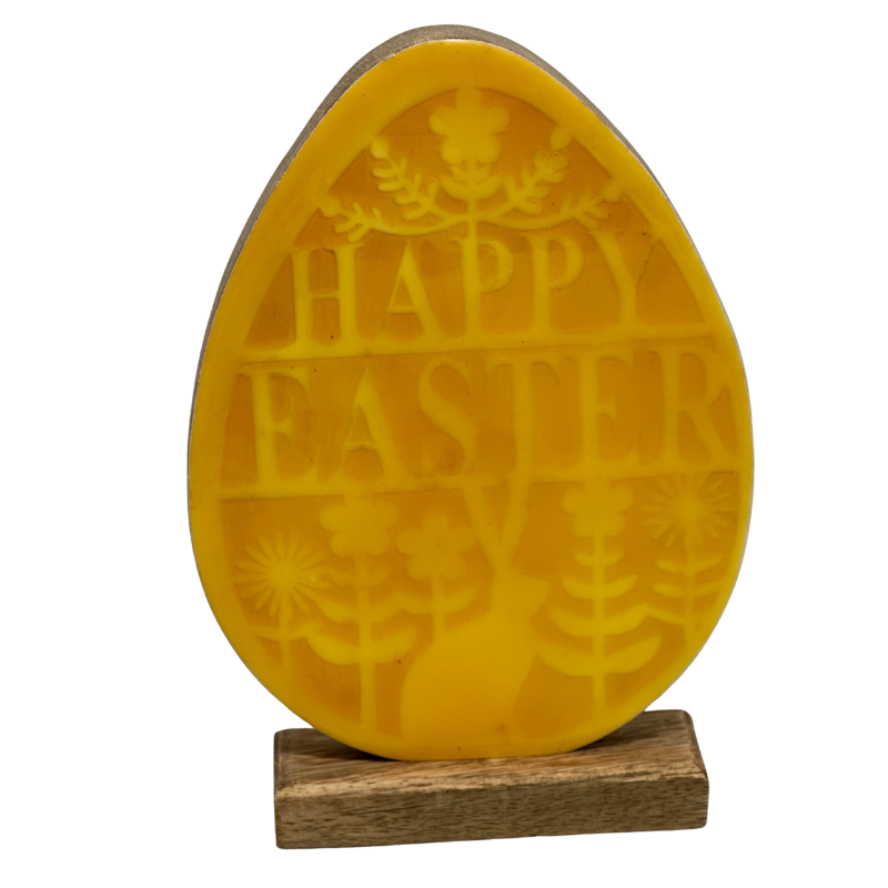 Wooden Egg Figurine w/Yellow Enamel 8.25