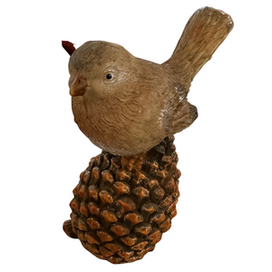 PolyResin Bird on a Pinecone 7"