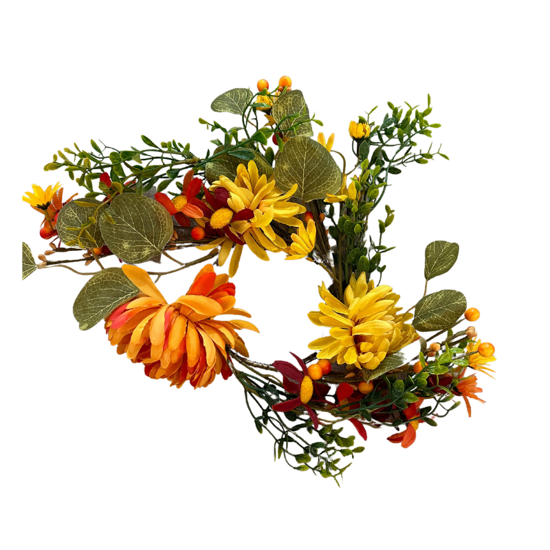 Fall Leaves & Pinecones w/Pumpkins Candle Ring 10