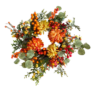 Berries & Mums Candle Ring 10"