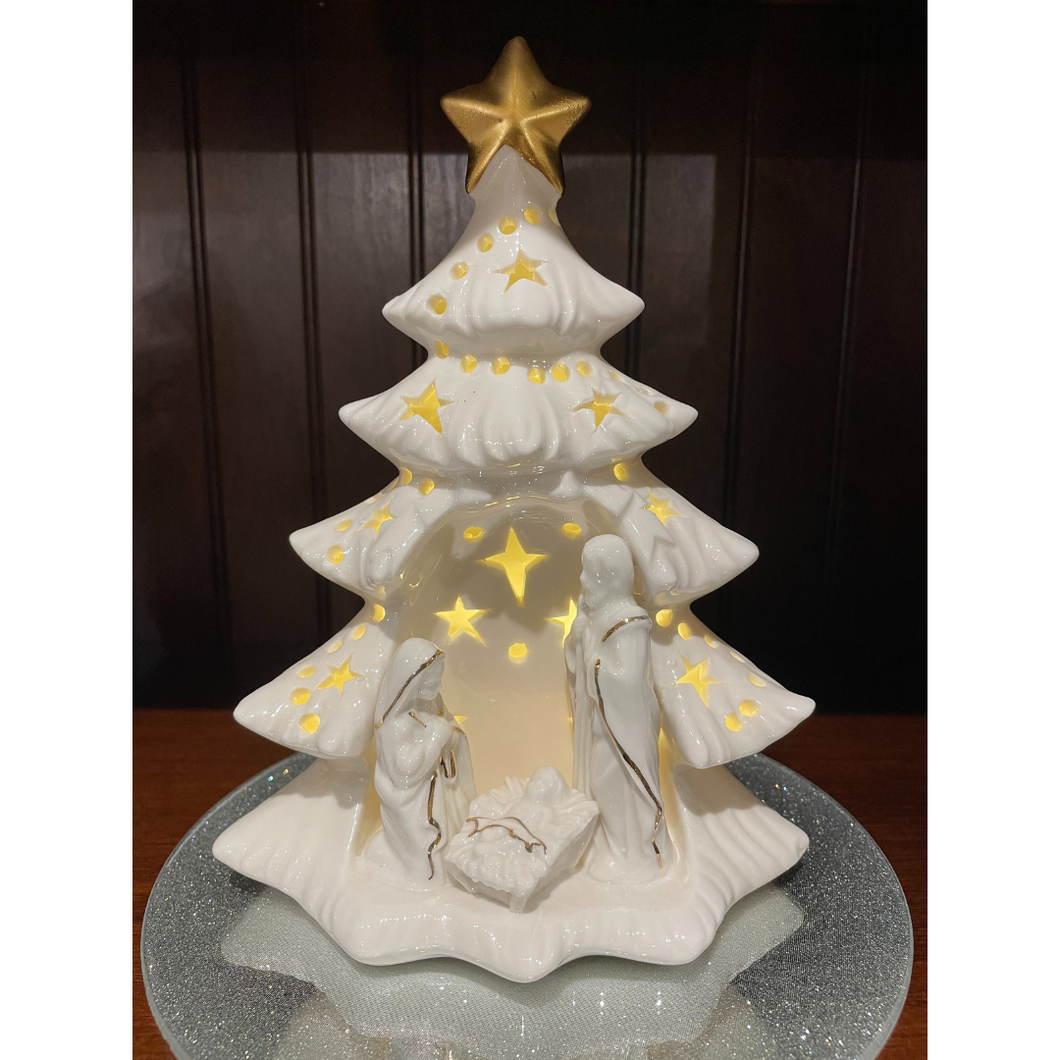 Ceramic Nativity w/LED & Timer 8.5