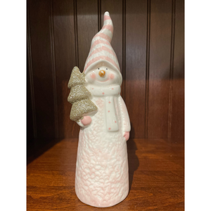 Ceramic Pink Snowman 8"