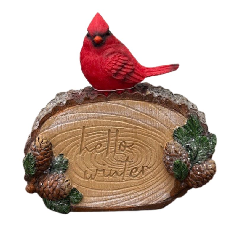 Hello WInter Wooden Block with Cardinal