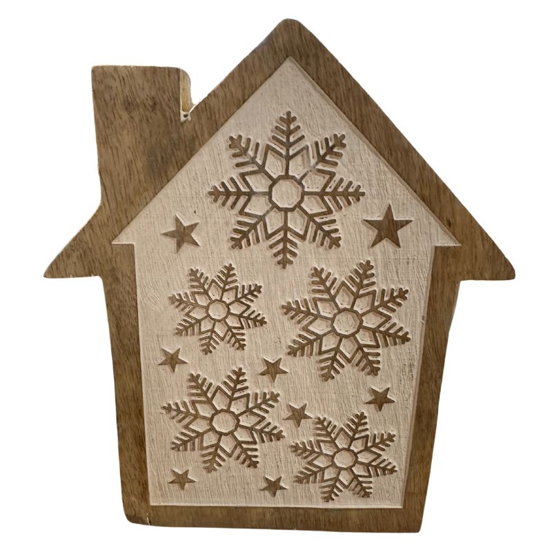 Wooden House w/Snowflakes 7.75