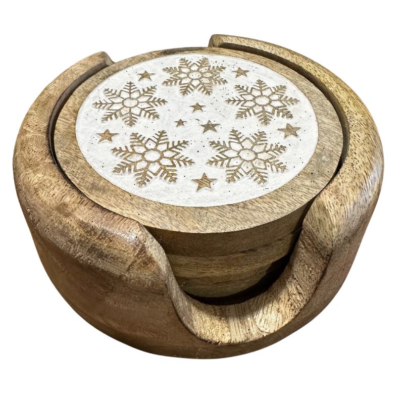 Wooden Snowflake Coaster Set/4