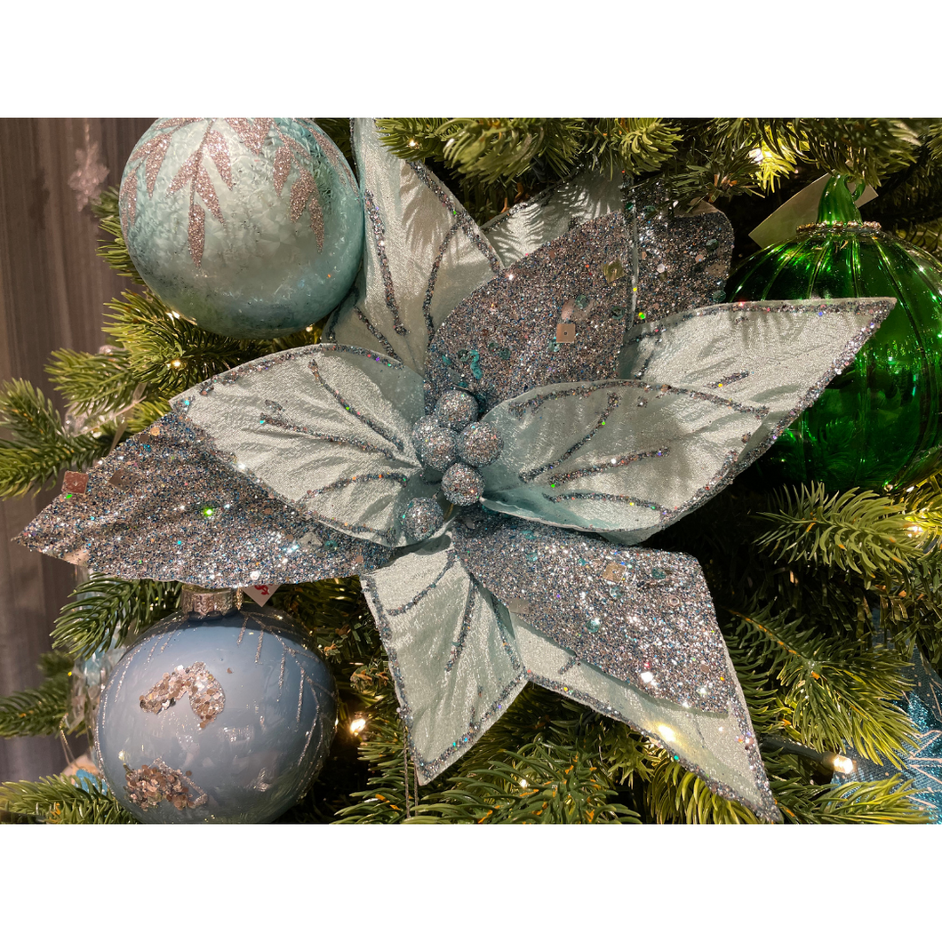 Turquoise Poinsettia Pick 13.5