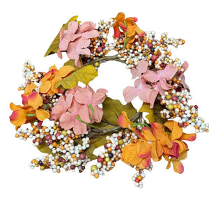 Fall Hydrangea & Pepper Berries Candle Ring 4.5"