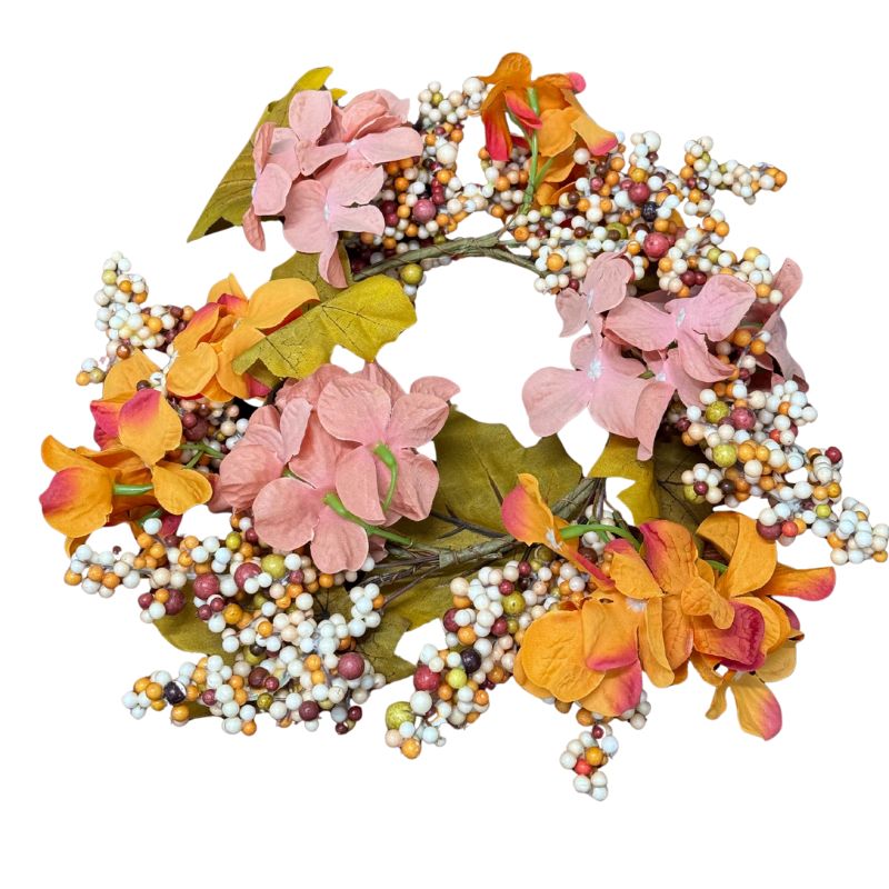 Fall Hydrangea & Pepper Berries Candle Ring 4.5