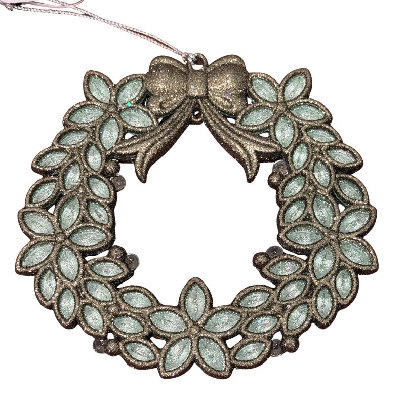 Teal Wreath with Bow Ornament 5