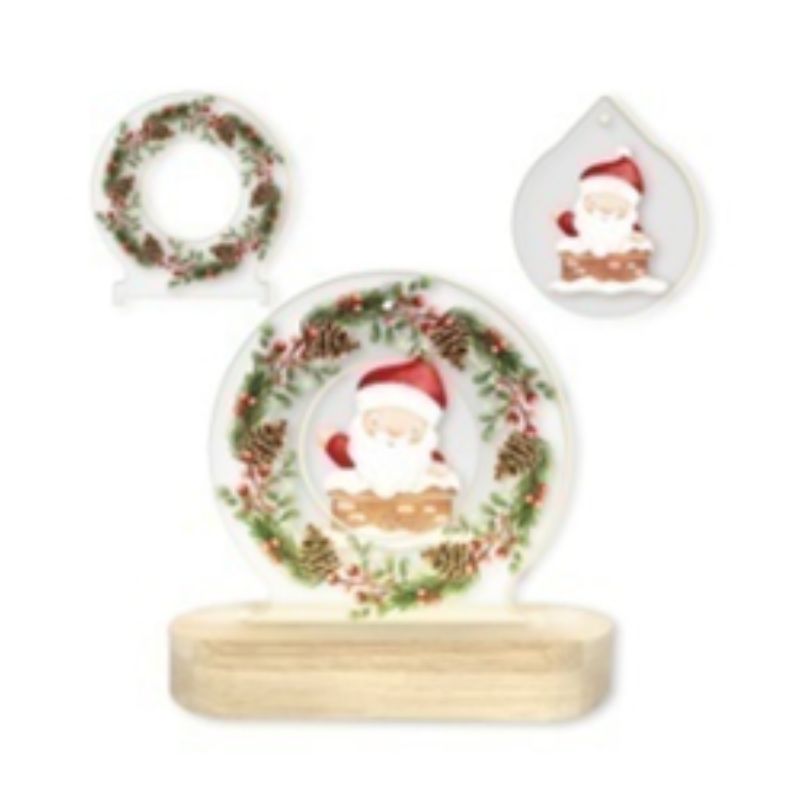 Wood/Glass LED Santa