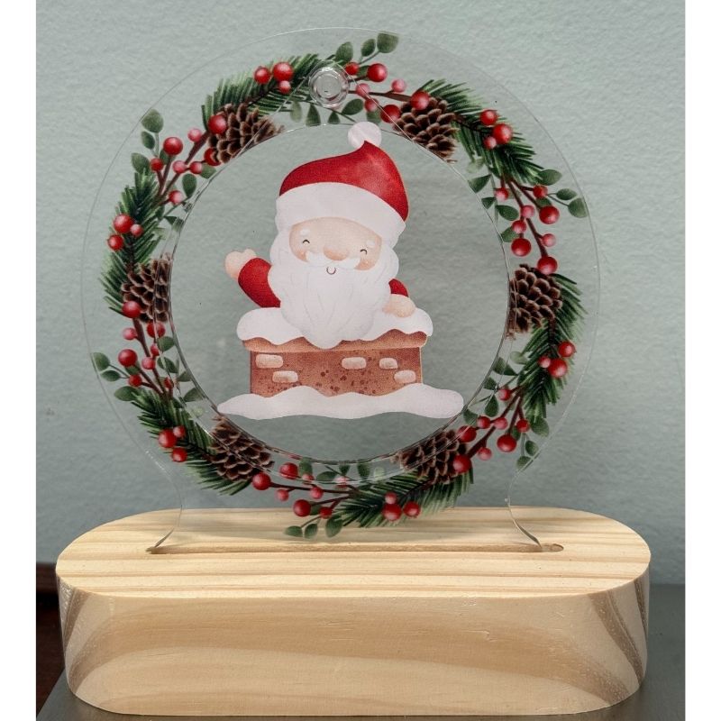 Wood/Glass LED Santa