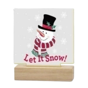 Wood/Glass Snowman Let it Snow LED
