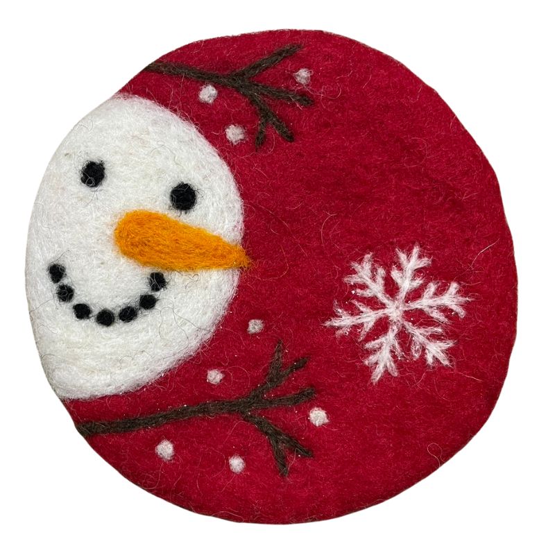 Snowman Red Felt Coaster 4