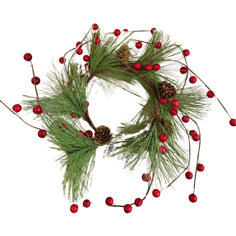 Pine & Red Berries Candle Ring 13