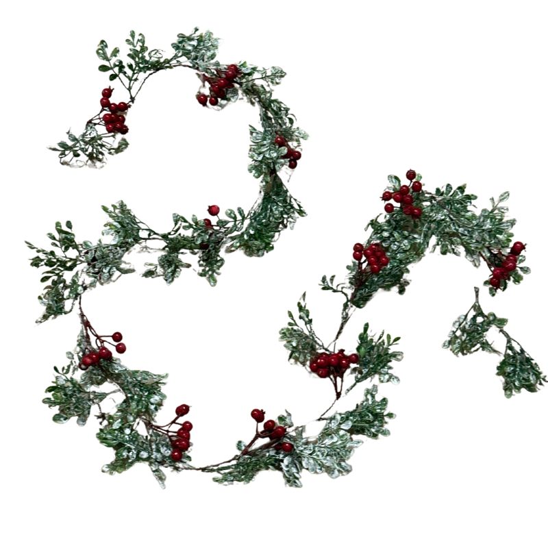 Red Berreies & Leaves Garland 6'