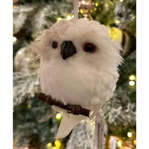 White Owl Feather Ornament 5"