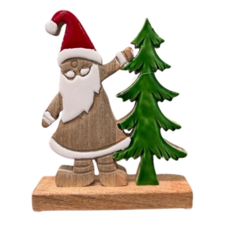 Wooden Santa & Tree with Enamel 10