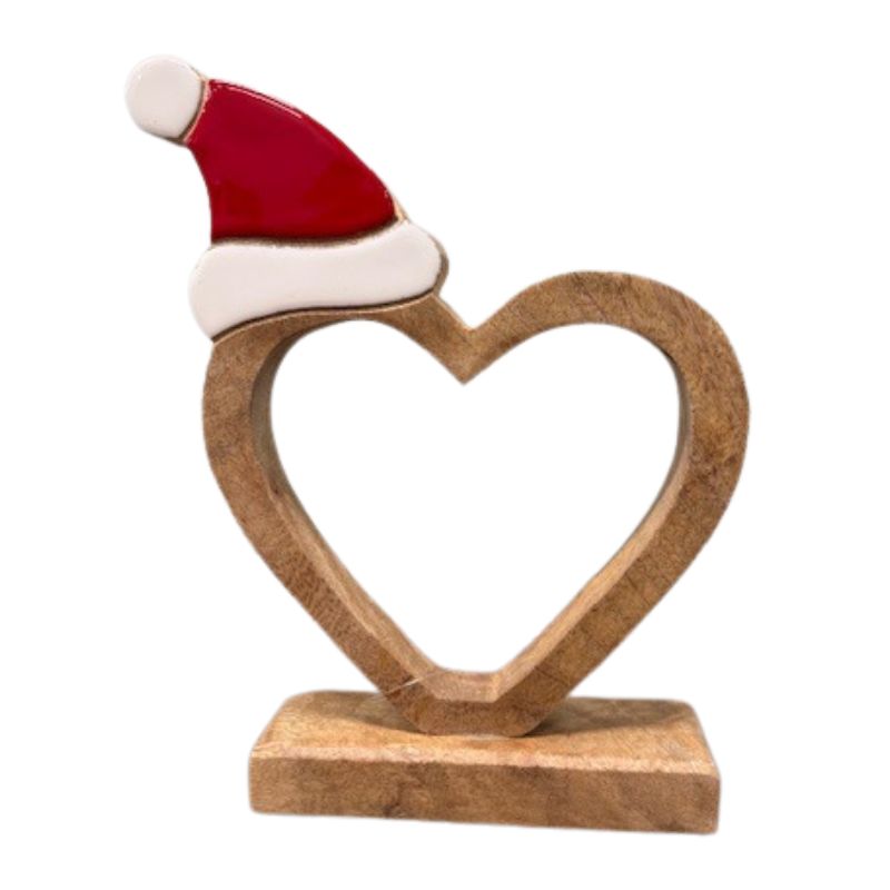 Wooden Heart with Santa Hat 9
