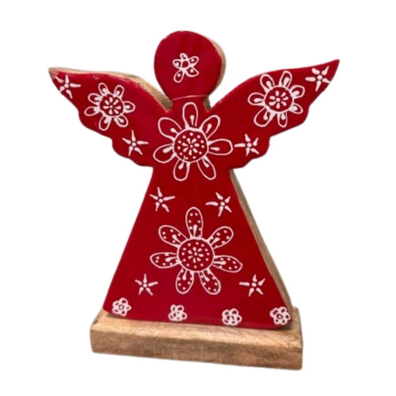 Wooden Angel with Red & White Enamel 8