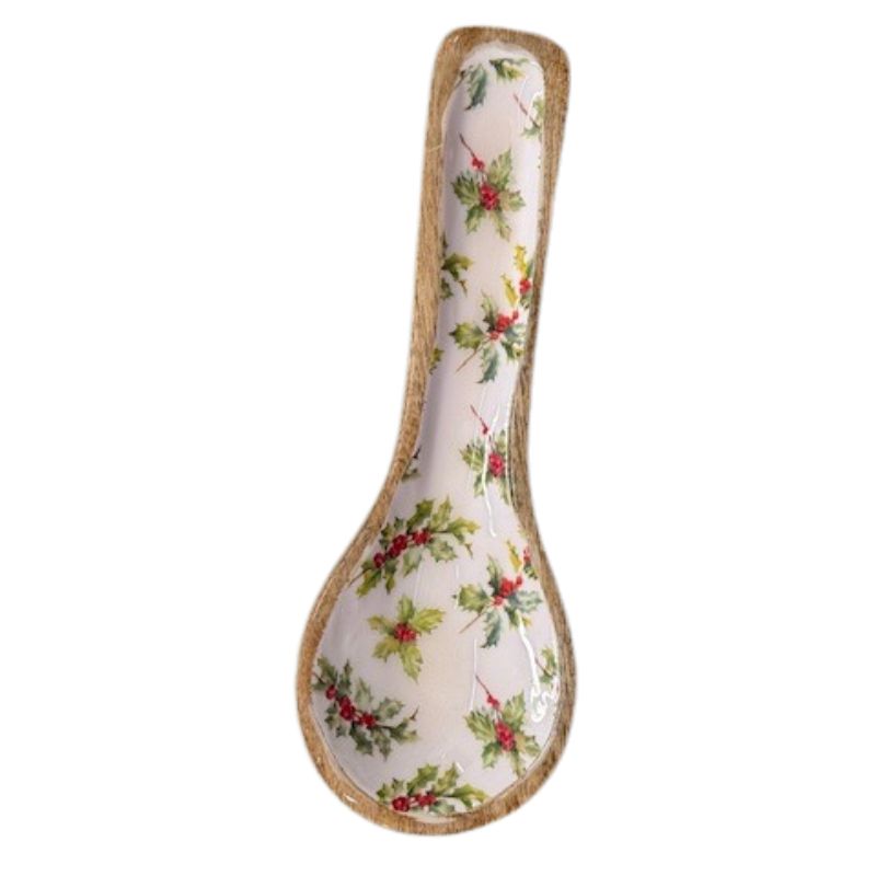 Wooden Spoon Rest with Holly Enamel 10