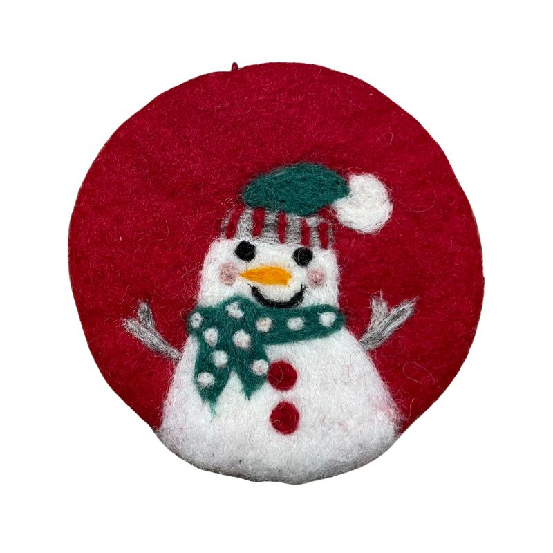 Snowman Red Felt Coaster