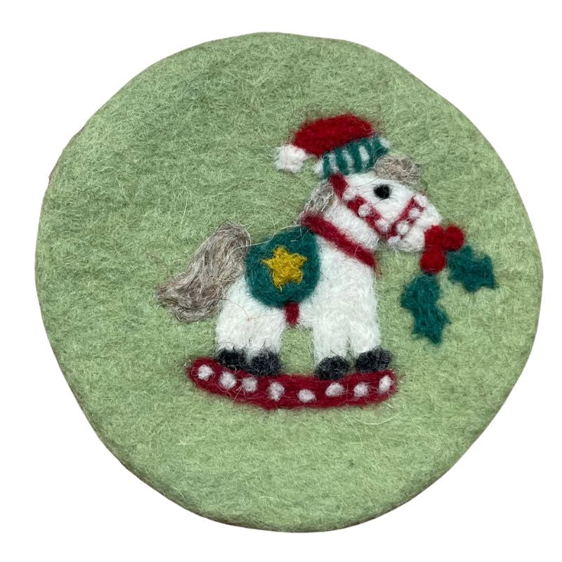Rocking Horse Light Green Felt Coaster