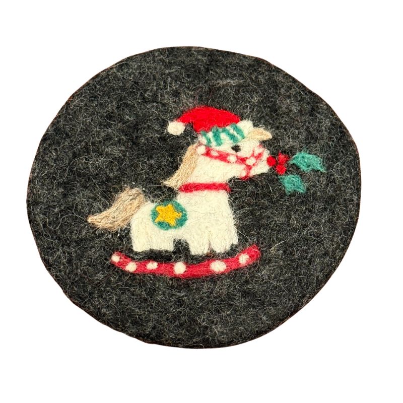 Rocking Horse Dark Grey Felt Coaster