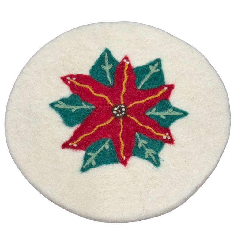 Poinsettia Felt Trivet 8.25