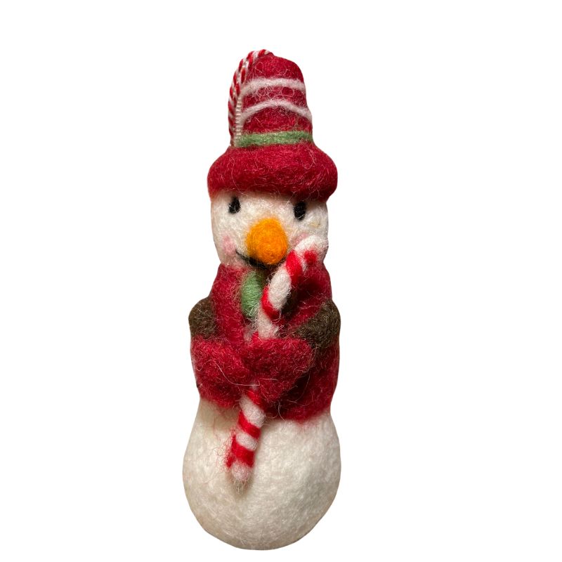 Snowman w/Candy Cane Felt Ornament