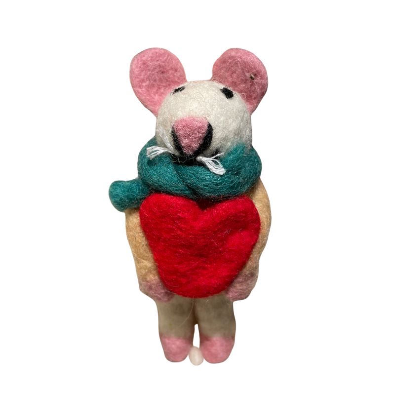 Mouse w/Heart Felt Ornament