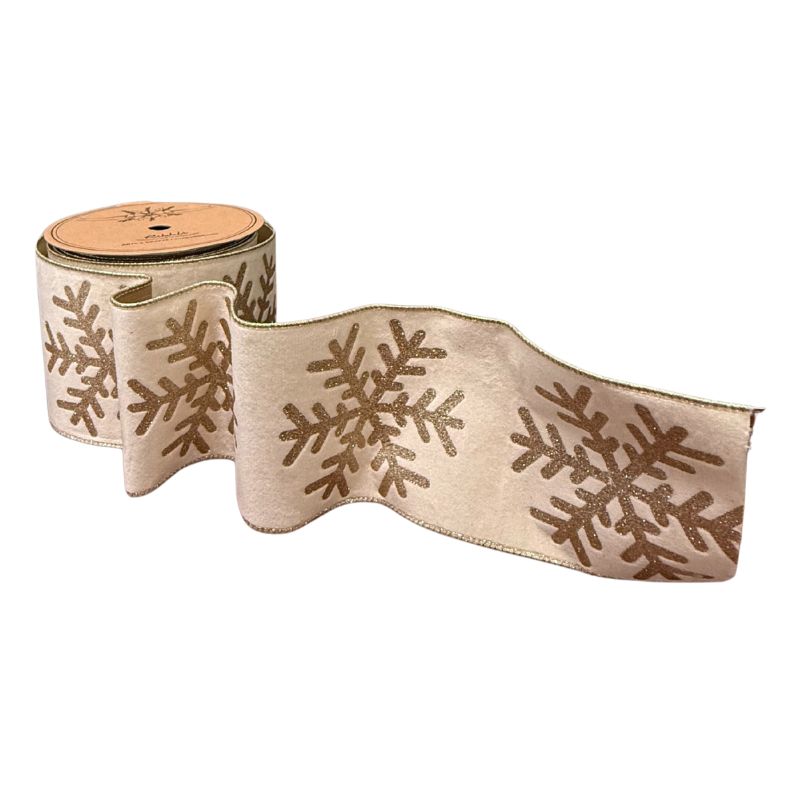 Gold Snowflake Velvet Double Sided Ribbon 25ft