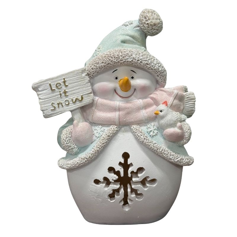 Pastel Snowman Let it Snow LED Figurine
