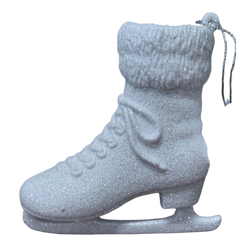 White Glitter Ice Skate Ornament 5.5