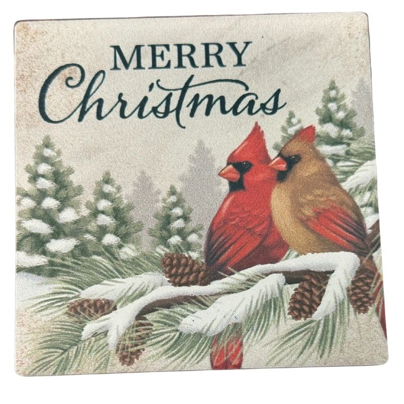 Cardinal on a Branch Square Coaster 4