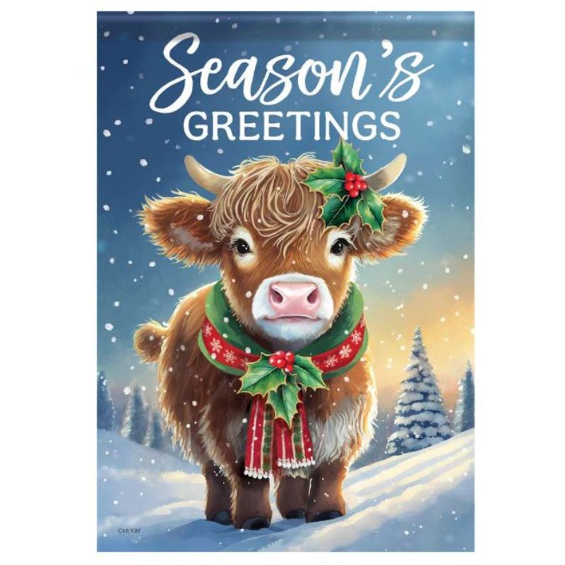 Season's Greetings Cow Garden Flag