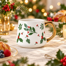 Load image into Gallery viewer, Holly Berry Mug with Gold Handle

