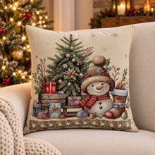 Load image into Gallery viewer, Cute Snowman with Tree 18" Square Cushion Cover
