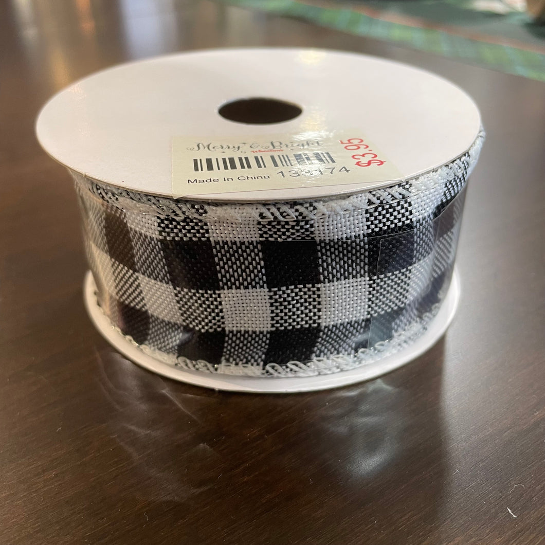Black/White Plaid Ribbon 25ft