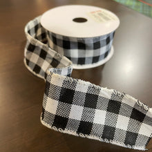 Load image into Gallery viewer, Black/White Plaid Ribbon 25ft
