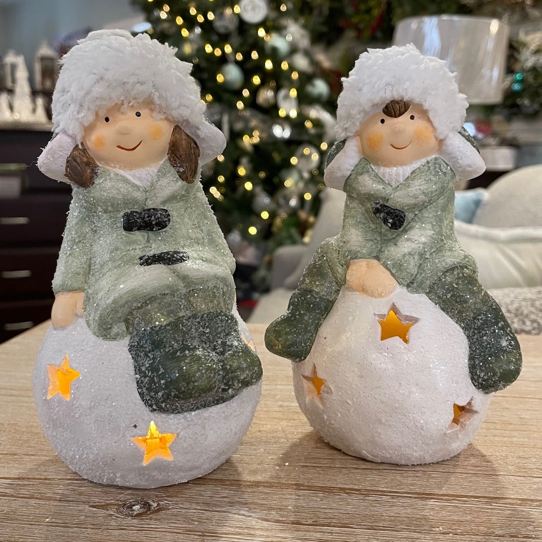 Children OH Snowball LED Set/2 Figurine