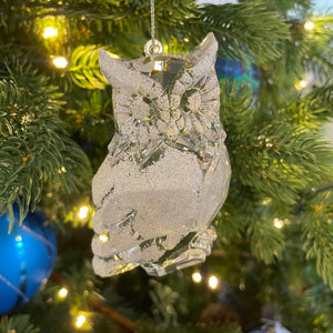 White Glitter Owl Ornament 4"