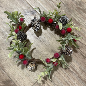 Candle Ring with Red Berries & Pinecones