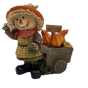 6" Resin Scarecrow with Pumpkin Cart 2 Assorted