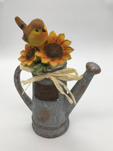 Load image into Gallery viewer, Figurine Watering Can W/ Bird &amp; Sunflowers
