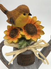 Load image into Gallery viewer, Figurine Watering Can W/ Bird &amp; Sunflowers
