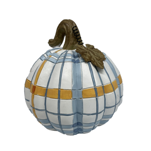Blue Plaid Resin Pumpkin